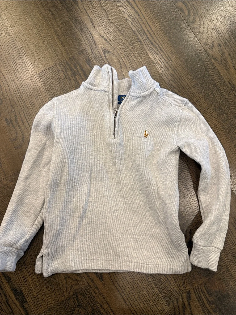 Ralph Lauren Light Heather Gray Quarter-Zip Sweatshirt with Gold Pony
